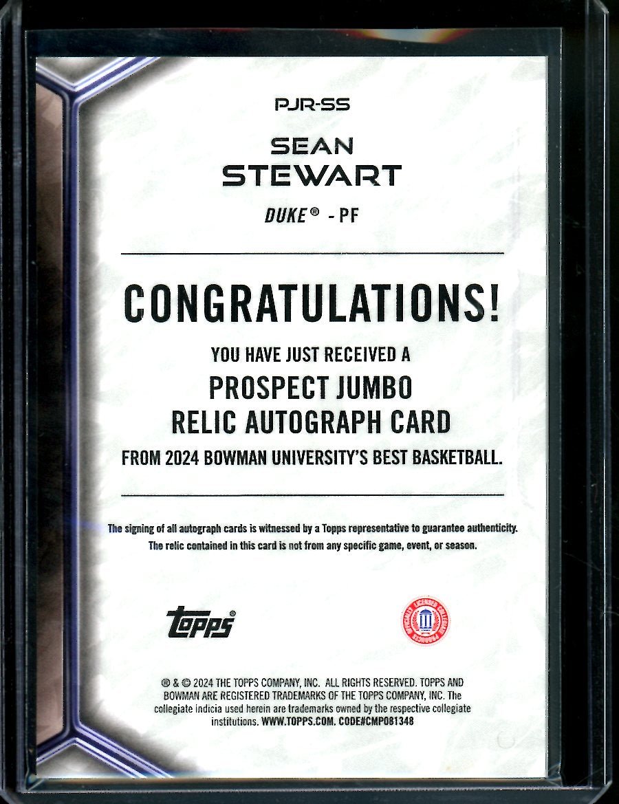 2023 Bowman University Best Sean Stewart Patch Auto /49 Duke
