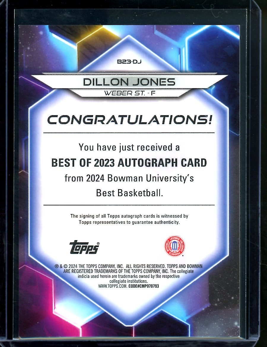 2023 Bowman University Best Dillon Jones Auto /125 Weber State