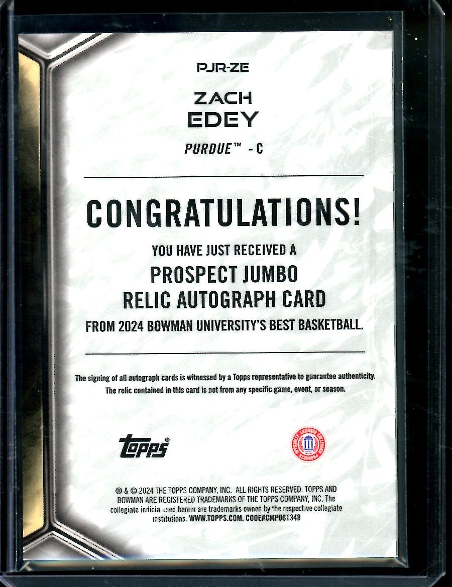 2023 Bowman University Best Zach Edey Patch Auto Purdue