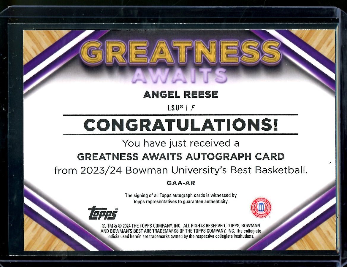 2023 Bowman University Best Angel Reese Greatness Awaits Auto Orange /25 LSU