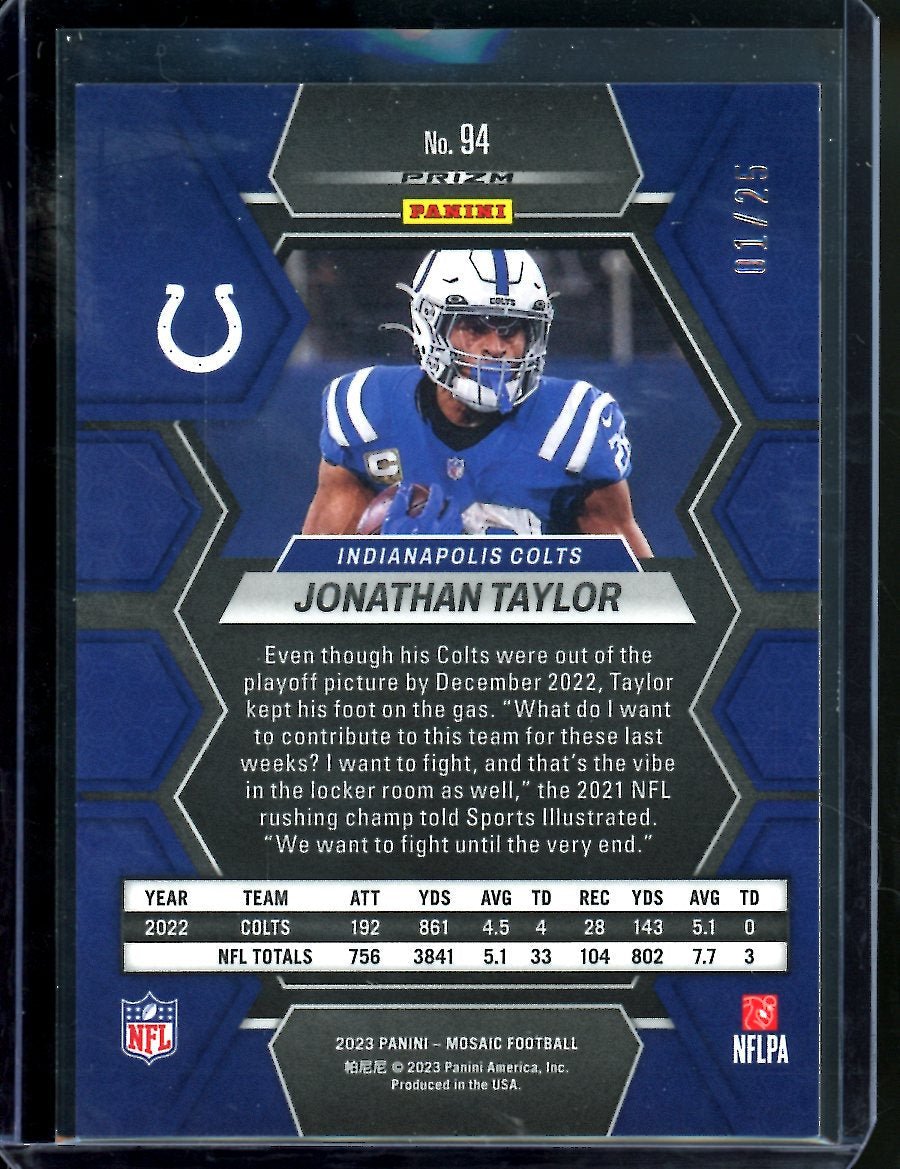 2023 Panini Mosaic Jonathan Taylor Orange Flouressant /25 Colts