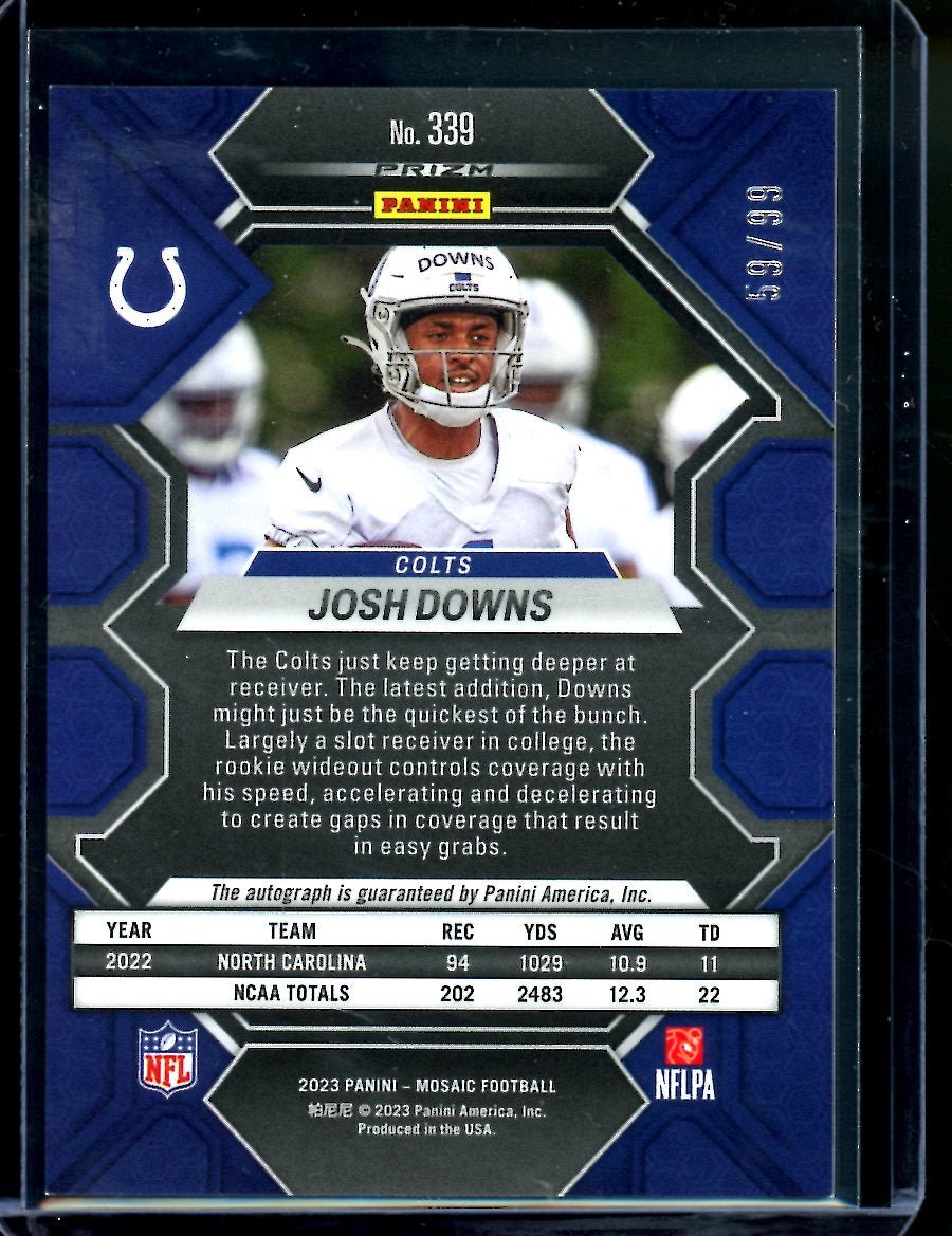 2023 Panini Mosaic Josh Downs Rookie Auto Blue /99 Colts