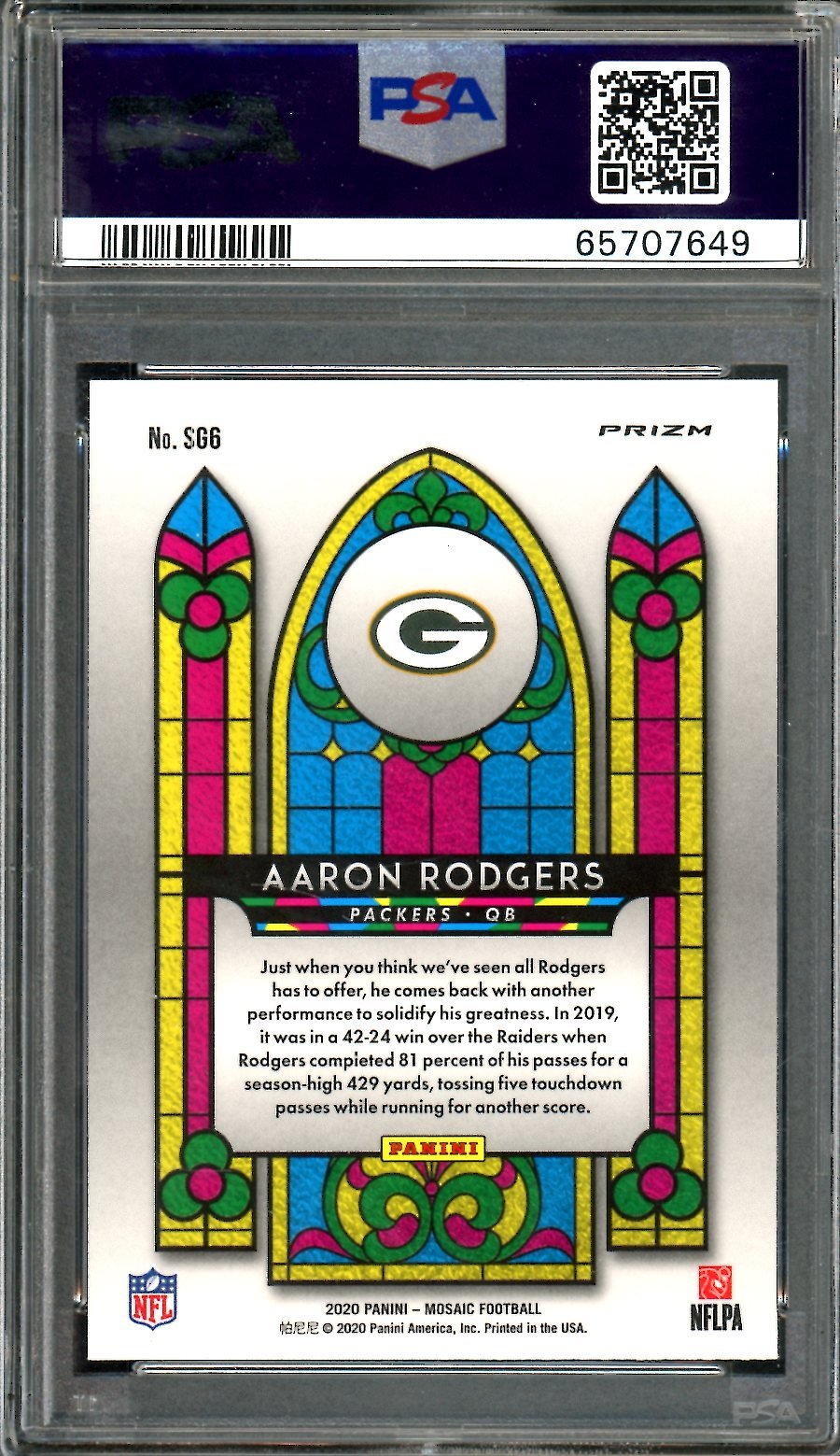 2020 Panini Mosaic Aaron Rodgers Stained Glass SSP PSA 9 Packers