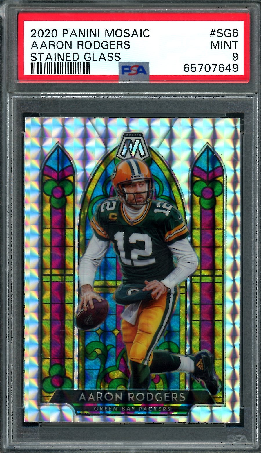 2020 Panini Mosaic Aaron Rodgers Stained Glass SSP PSA 9 Packers