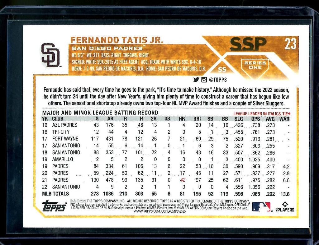 2023 Topps Series 1 Fernando Tatis Jr. Gold Mirror SSP Padres