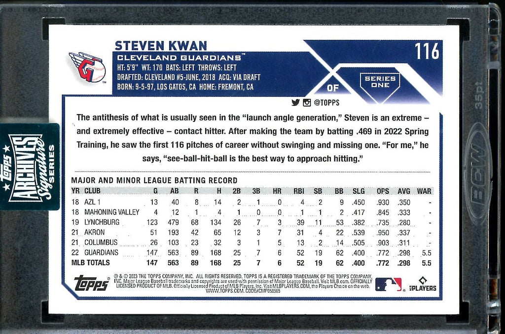 2024 Topps Archives Signature Series Steven Kwan Auto /99 Guardians