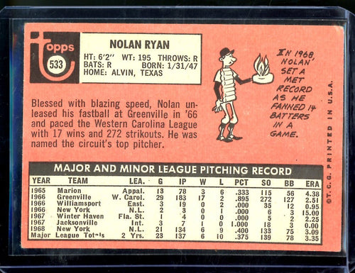 1969 Topps Nolan Ryan #533 Mets 2