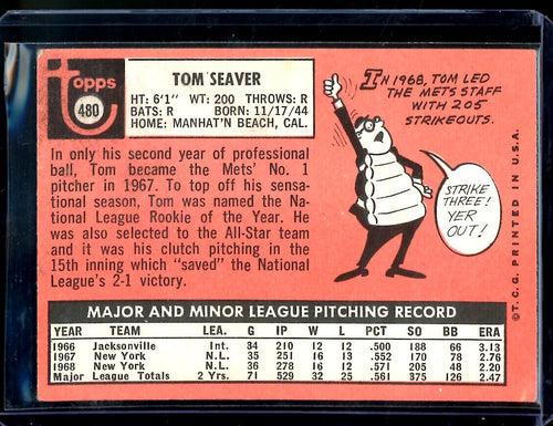 1969 Topps Tom Seaver #480 Mets 2