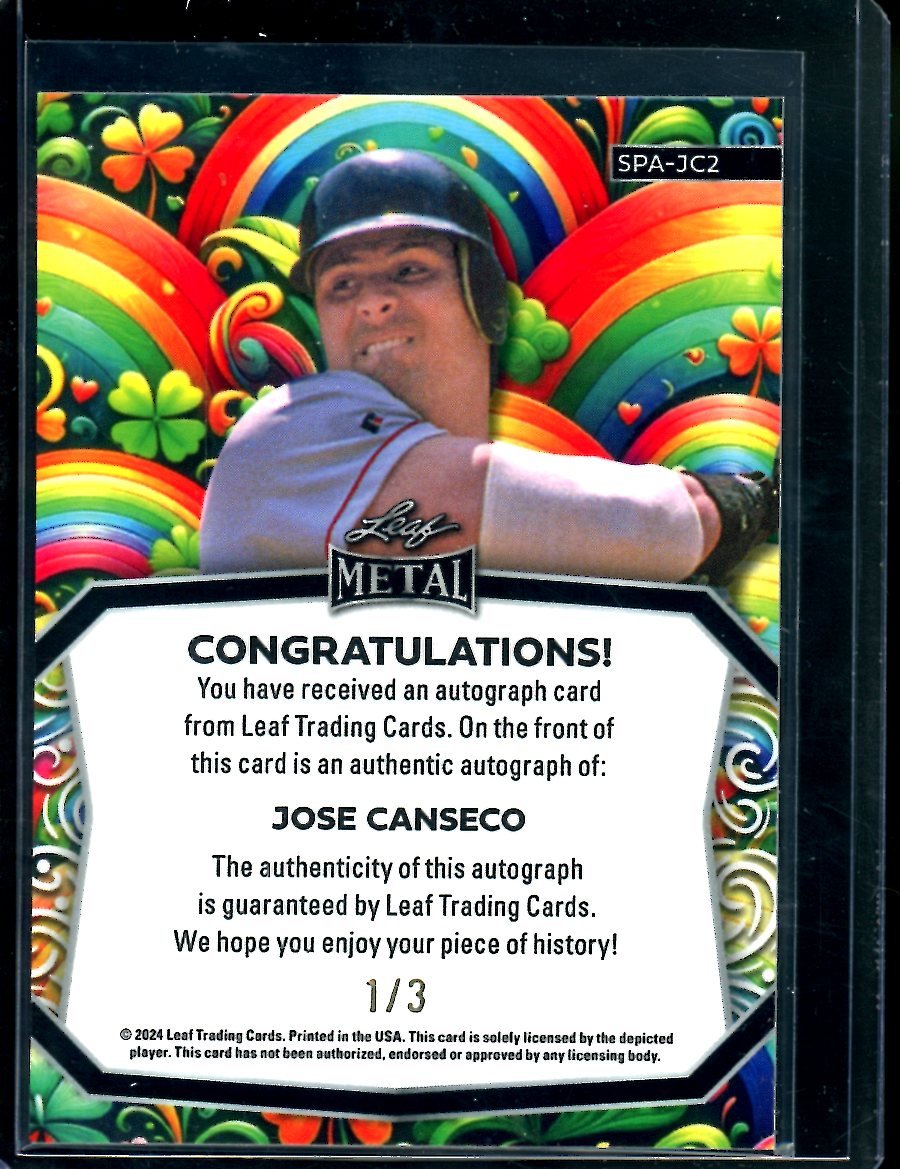 2024 Leaf St. Patrick's Day Jose Canseco Rainbow Auto /3 Athletics