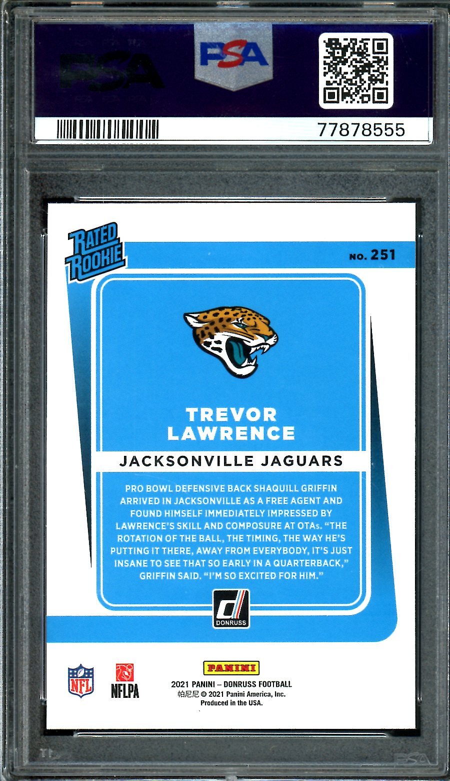 2021 Panini Donruss Trevor Lawrence Rookie PSA 10 Jaguars