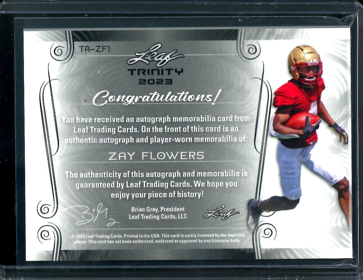 2023 Leaf Trinity Football Zay Flowers XRC Patch Auto /99 Boston College