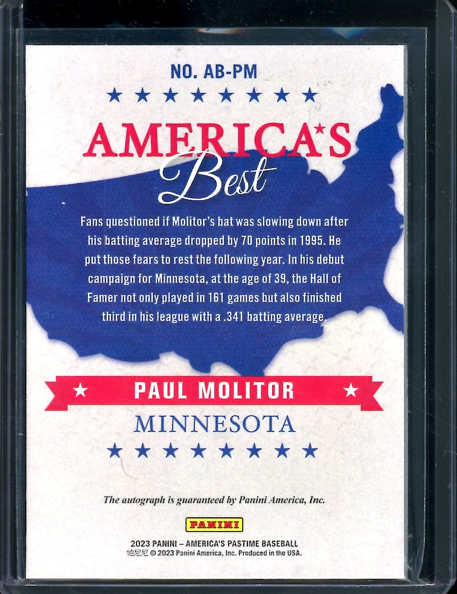 2023 Panini Chronicles Paul Molitor America's Best Auto /10 Twins