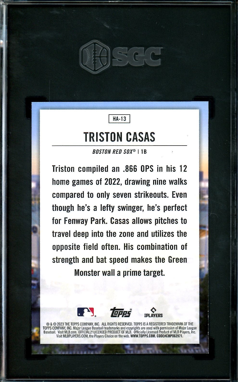 2023 Topps Triston Casas Rookie Homefield Advantage SSP SGC 9.5 Red Sox