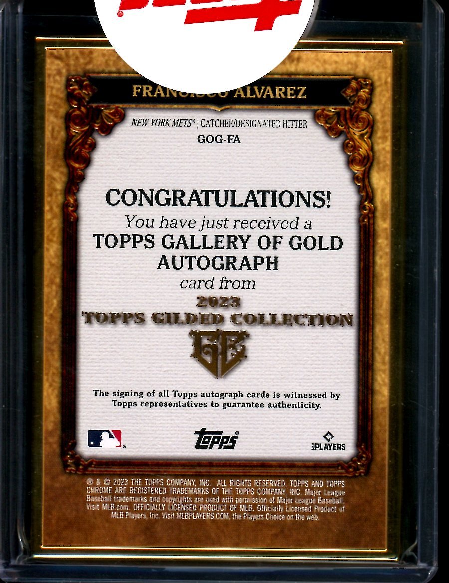 2023 Topps Gilded Francisco Alvarez Rookie Gallery of Gold Auto /25 Mets
