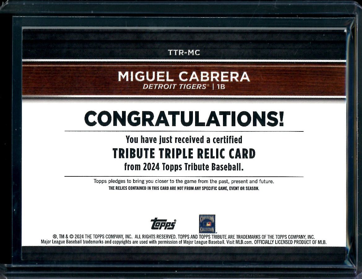 2024 Topps Tribute Miguel Cabrera Triple Patch Green /99 Tigers