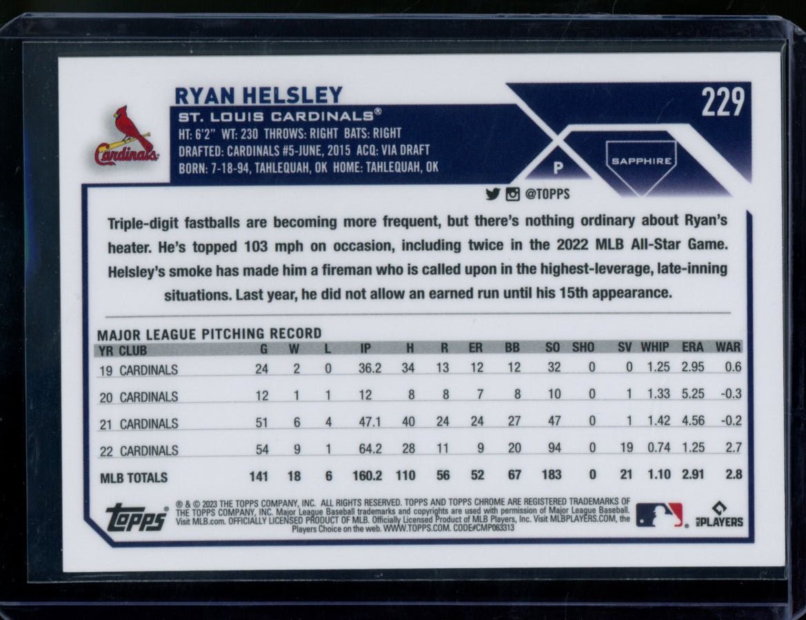 2023 Topps Sapphire Chrome Ryan Helsley Gold /50 Cardinals