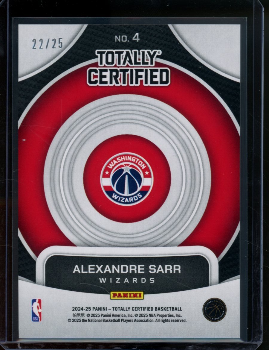 2024 Panini Totally Certified Alexandre Sarr On Target Rookie Mirror /25 Wizards