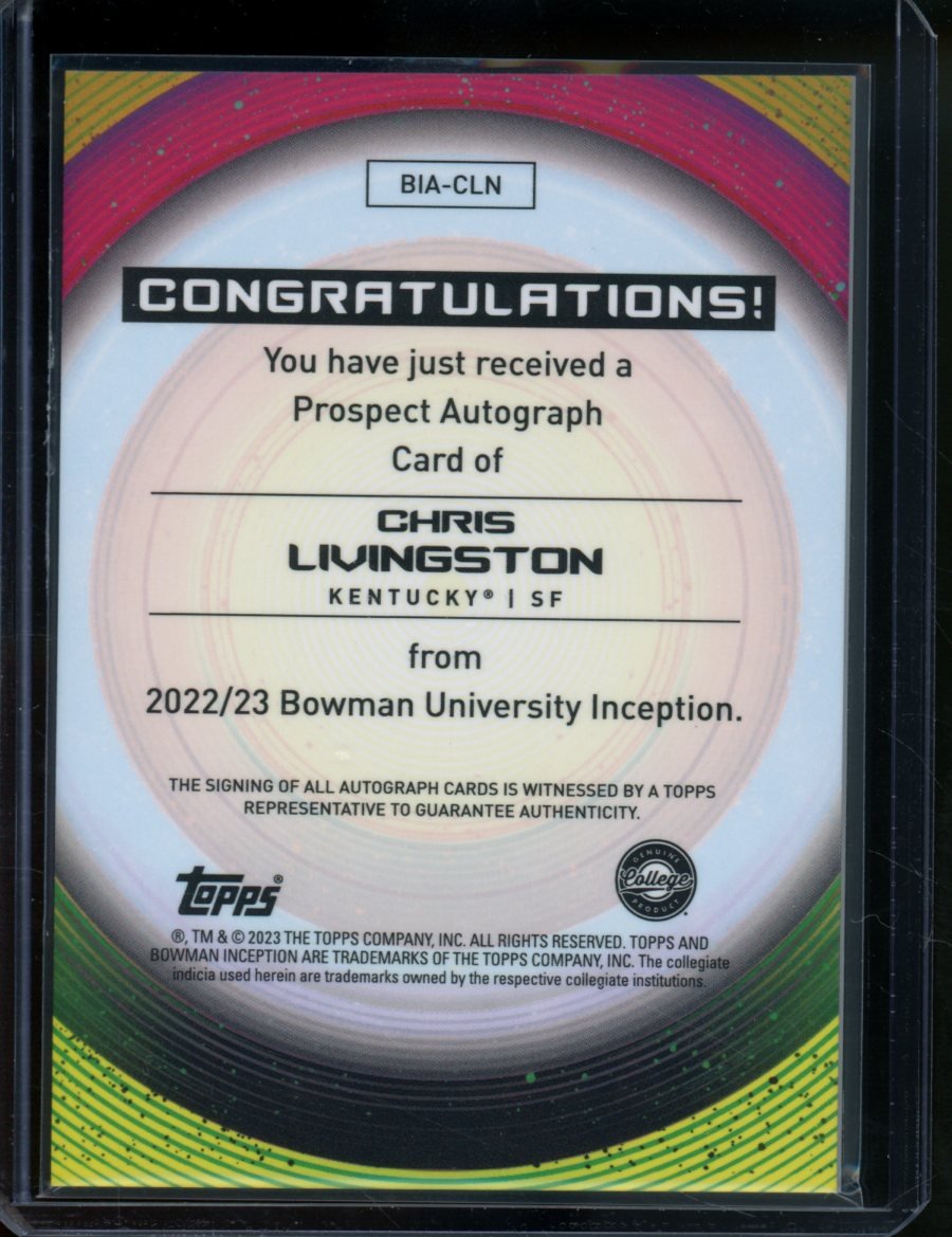 2022 Bowman University Inception Chris Livingston Auto Orange /25 Wildcats