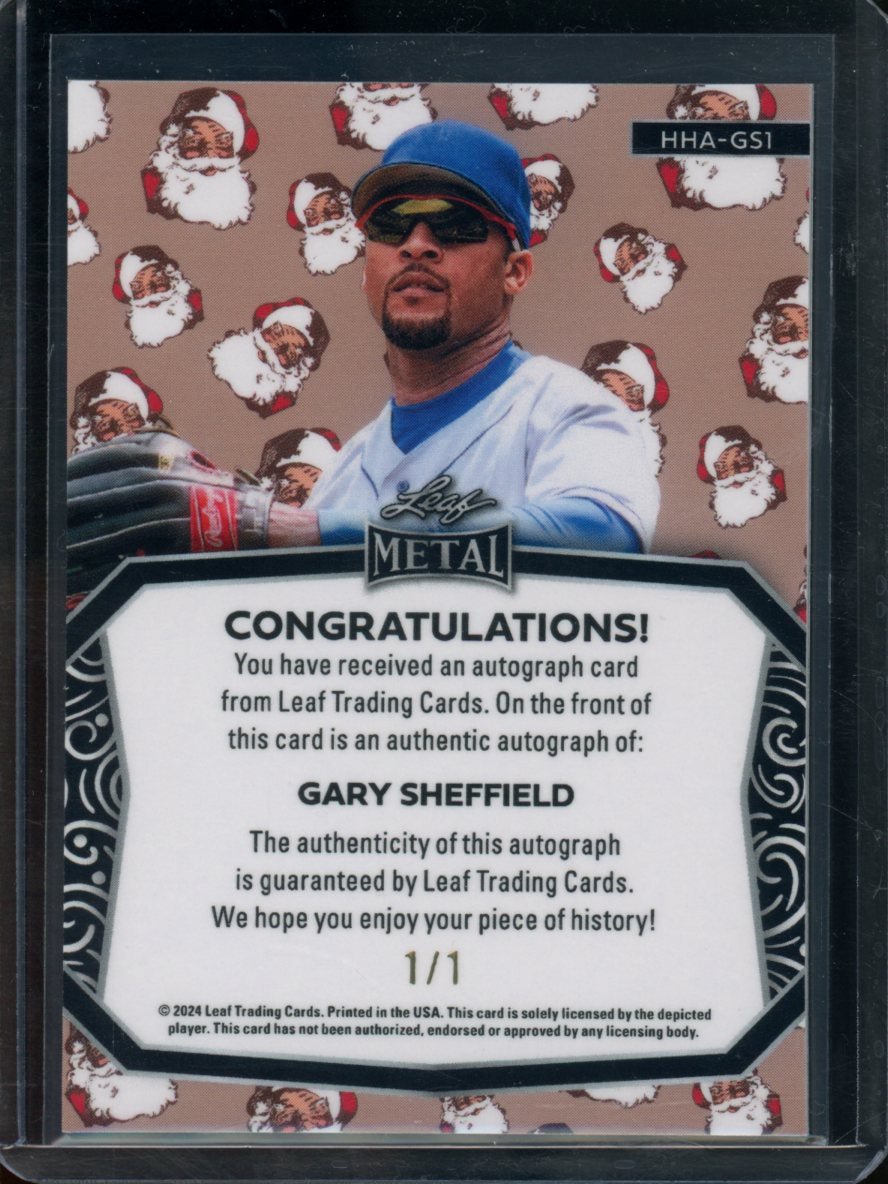 2024 Leaf Metal Holiday Gary Sheffield Auto Santa Claus Gold Super Prismatic 1/1 Dodgers