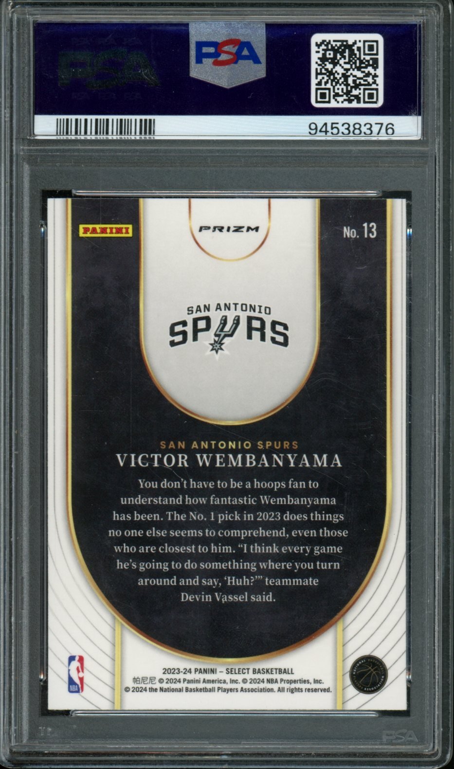 2023 Panini Select Victor Wembanyama Neon Icon Rookie Silver PSA 9 Spurs