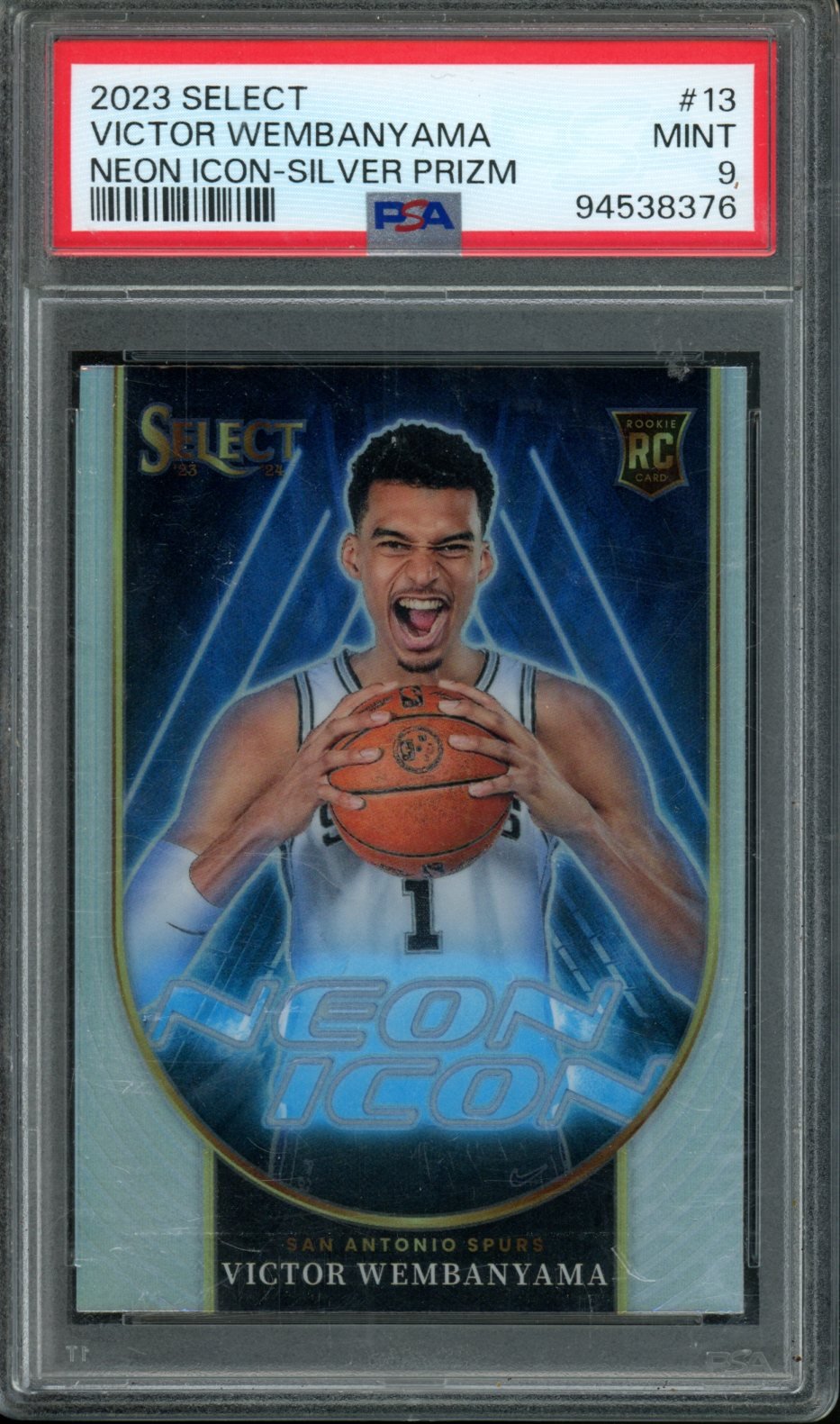 2023 Panini Select Victor Wembanyama Neon Icon Rookie Silver PSA 9 Spurs