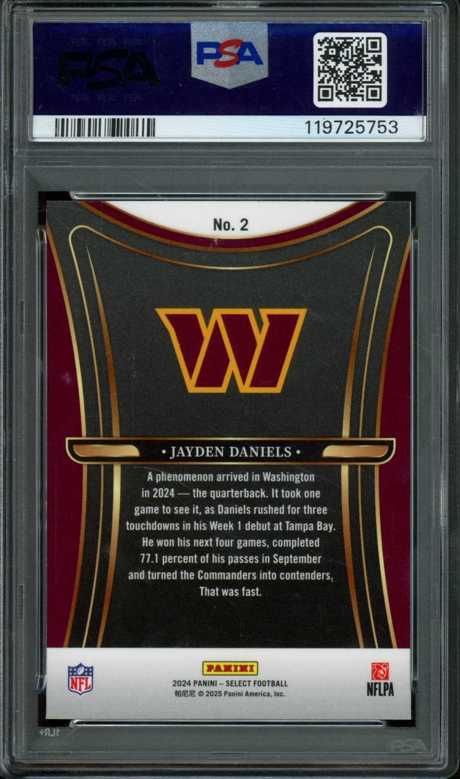 2024 Panini Select Jayden Daniels Phenomenon Rookie PSA 10 Commanders