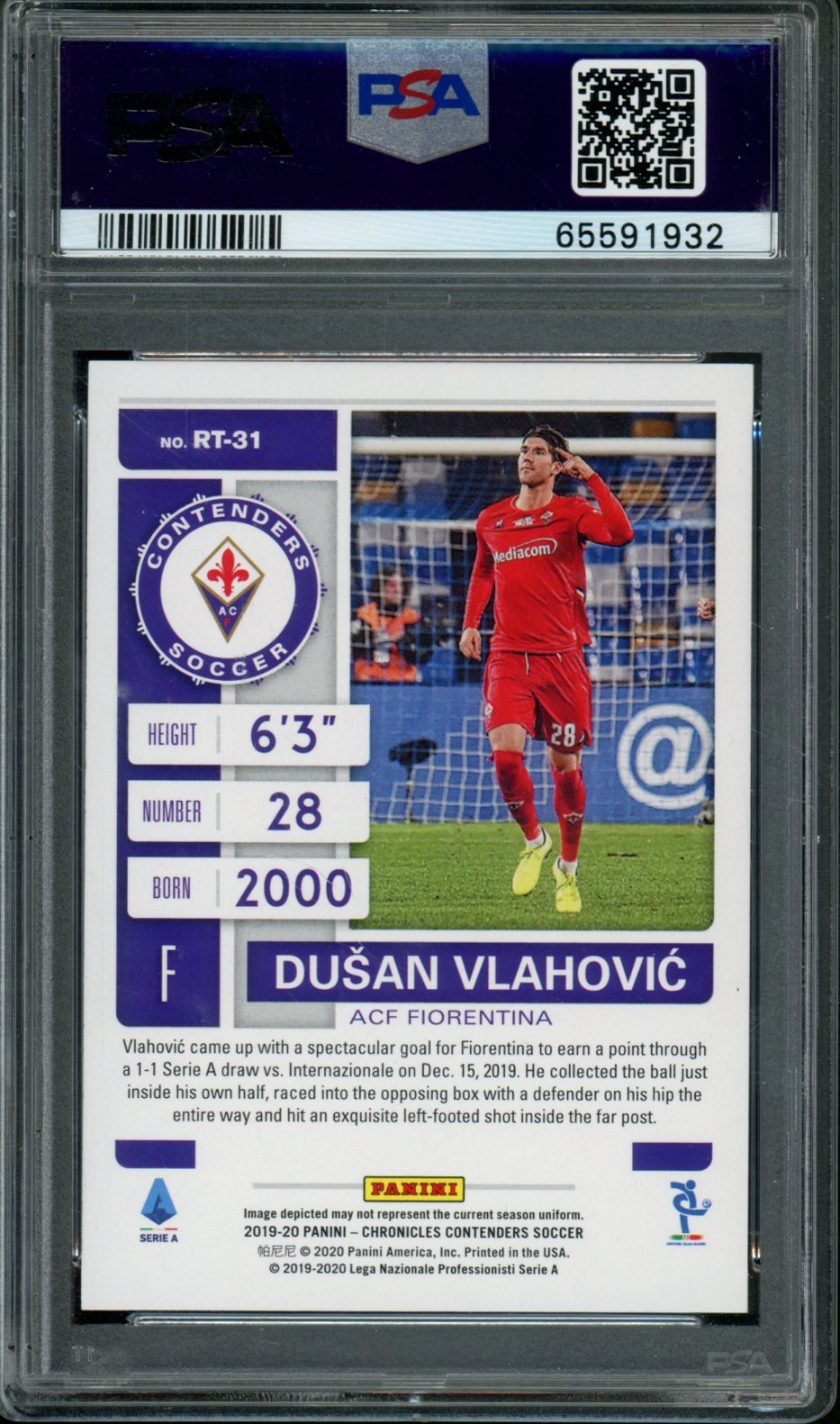 2019 Panini Chronicles Dusan Vlahovic Contenders Rookie Ticket PSA 10 ACF Fiorentina