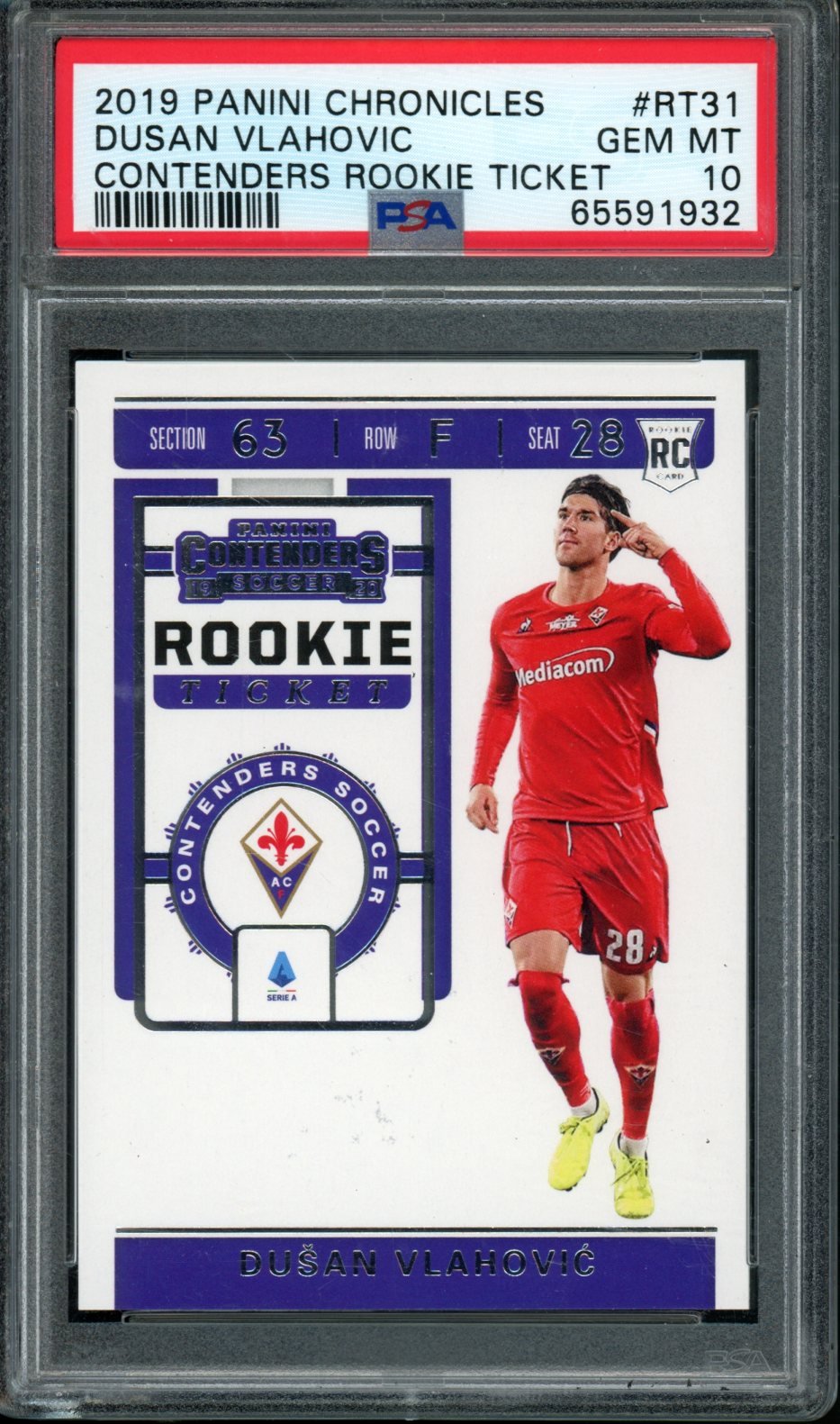 2019 Panini Chronicles Dusan Vlahovic Contenders Rookie Ticket PSA 10 ACF Fiorentina