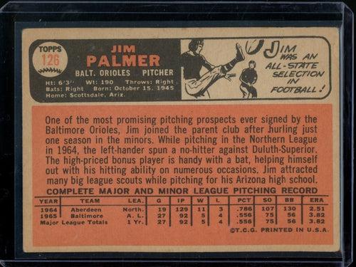 1966 Topps Jim Palmer #126 Orioles