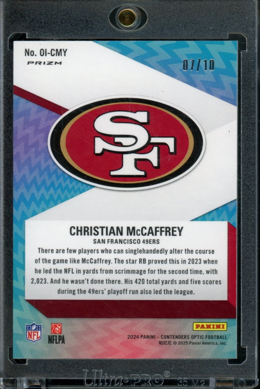 2024 Panini Contenders Optic Christian McCaffrey Optic Illusion SSP Gold /10 49ers