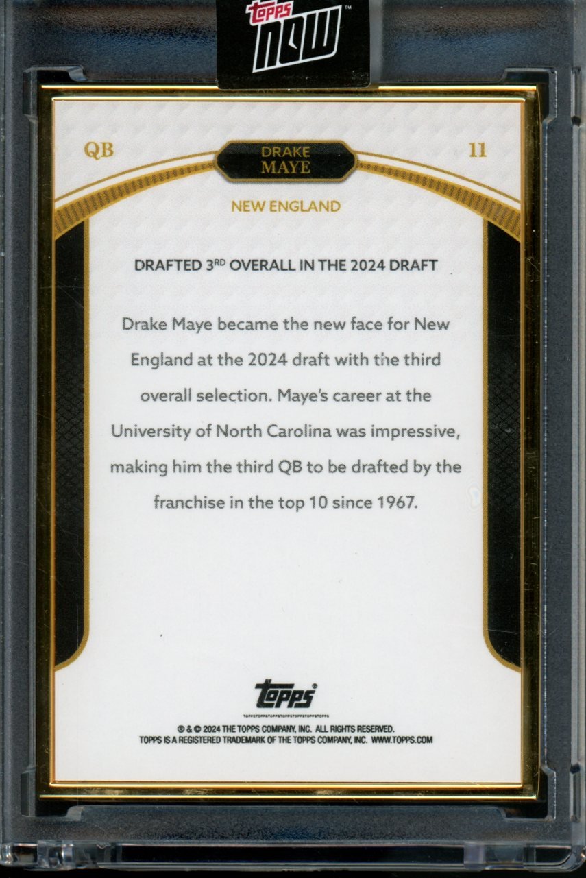 2024 Topps Now Rookie Campaign Drake Maye 3rd Overall Green /99 Patriots