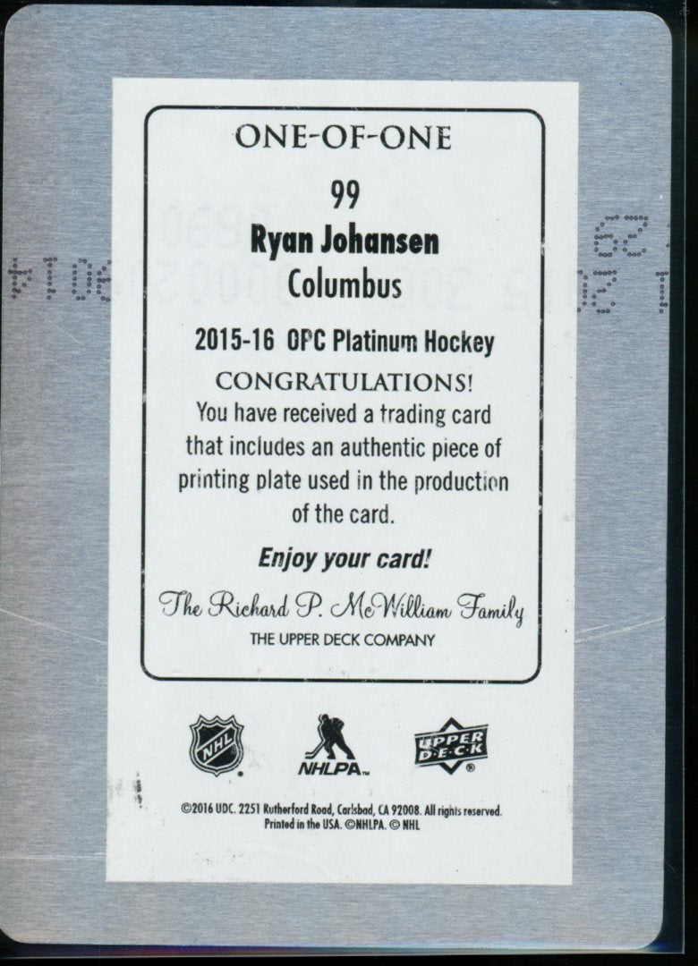 2016 Upper Deck O-Pee-Chee Platinum Ryan Johansen Printing Plate 1/1 Blue Jackets