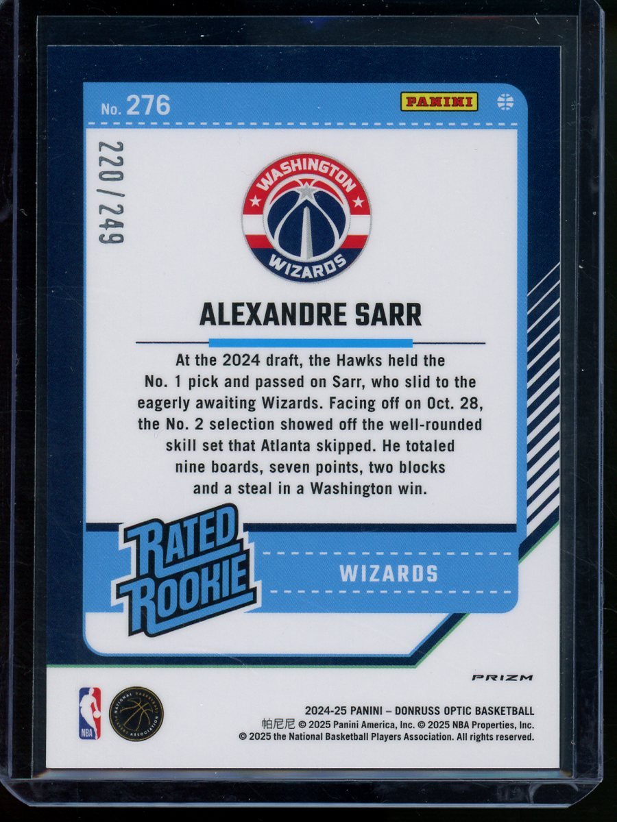 2025 Panini Optic Basketball Alexandre Sarr Rated Rookie Green /249 Wizards