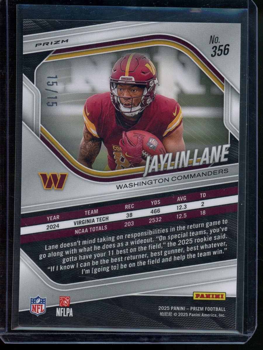 2025 Panini Prizm Jaylin Lane Rookie Purple Shimmer FOTL /15 Commanders