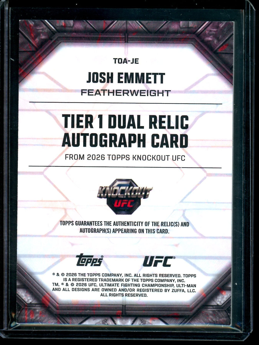 2026 Topps Knockout Josh Emmett Dual Patch Autograph /299