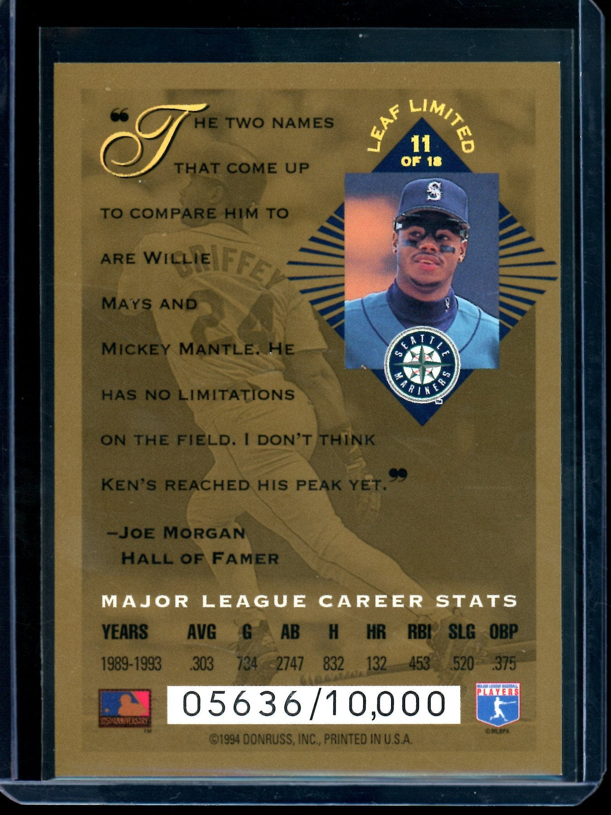 1994 Leaf Limited Ken Griffey Jr Gold /10,000 Mariners