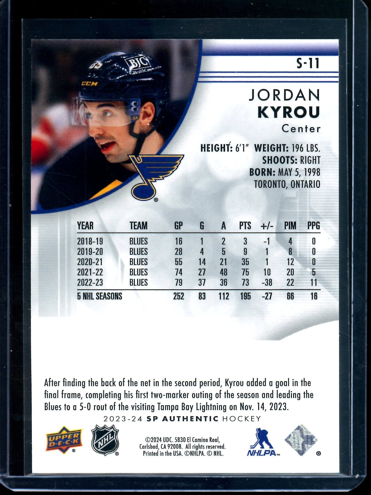 2024 Upper Deck SP Authentic Jordan Kyrou Spectrum FX 1/1 Blues