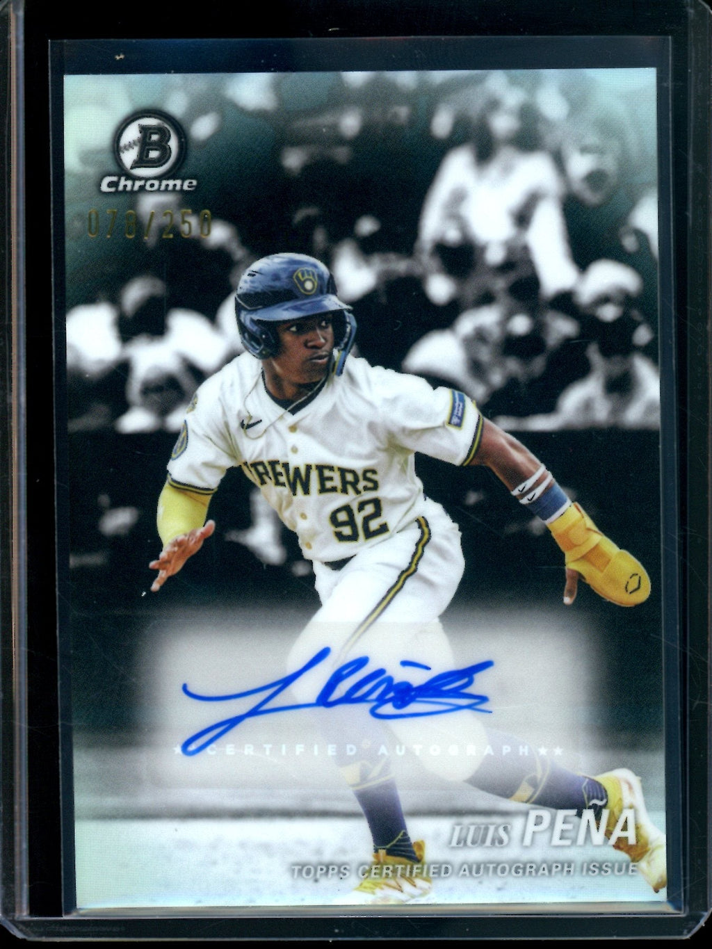 2025 Bowman Chrome Luis Pena Achromatic Autograph Refractor /250 Brewers