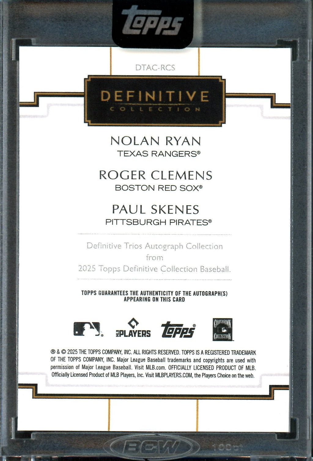 2025 Topps Definitive Nolan Ryan / Roger Clemens / Paul Skenes Autograph Collection 1/1