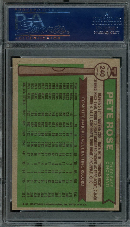 1976 Topps Pete Rose Autograph PSA Authentic Reds