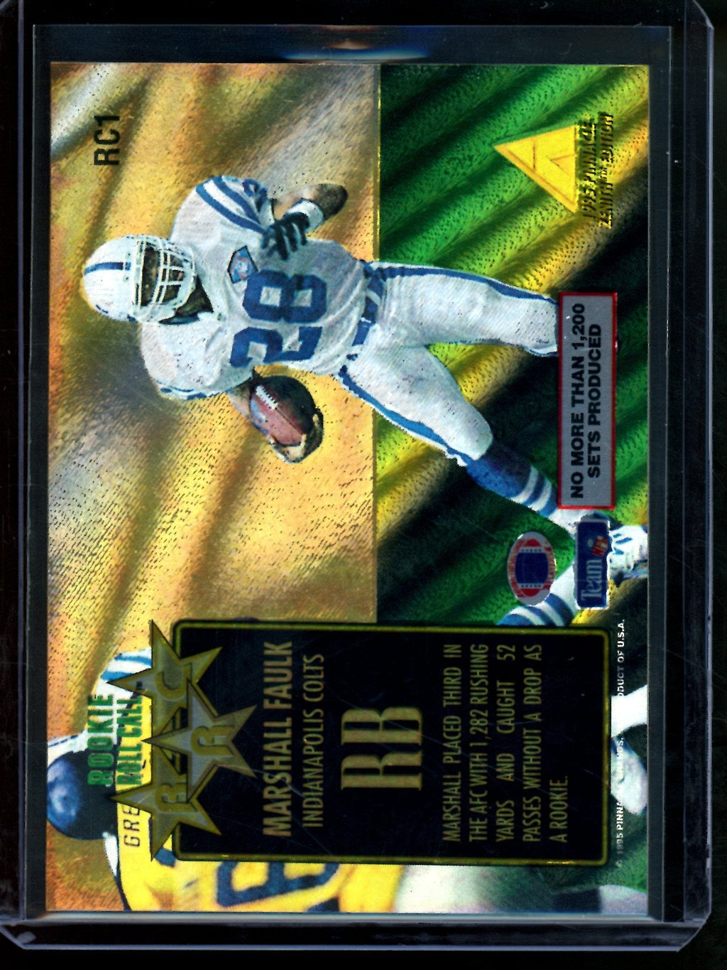 1995 Pinnacle Zenith Marshall Faulk Rookie Roll Call #RC1 Colts
