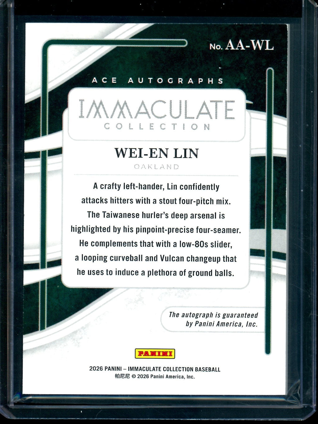 2026 Panini Immaculate Wei-En Lin Ace Autographs /99 Athletics
