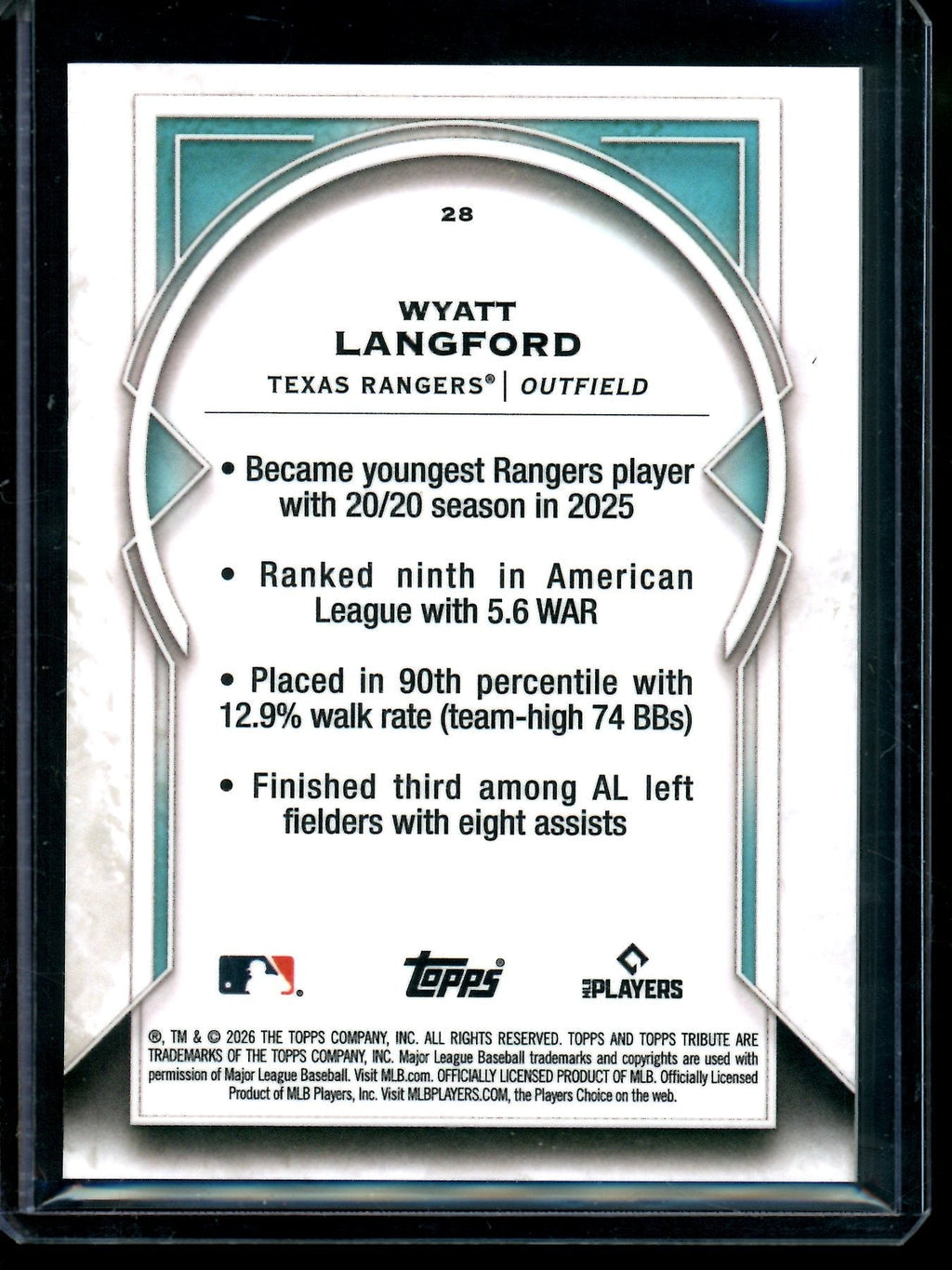 2026 Topps Tribute Wyatt Langford /10 Rangers