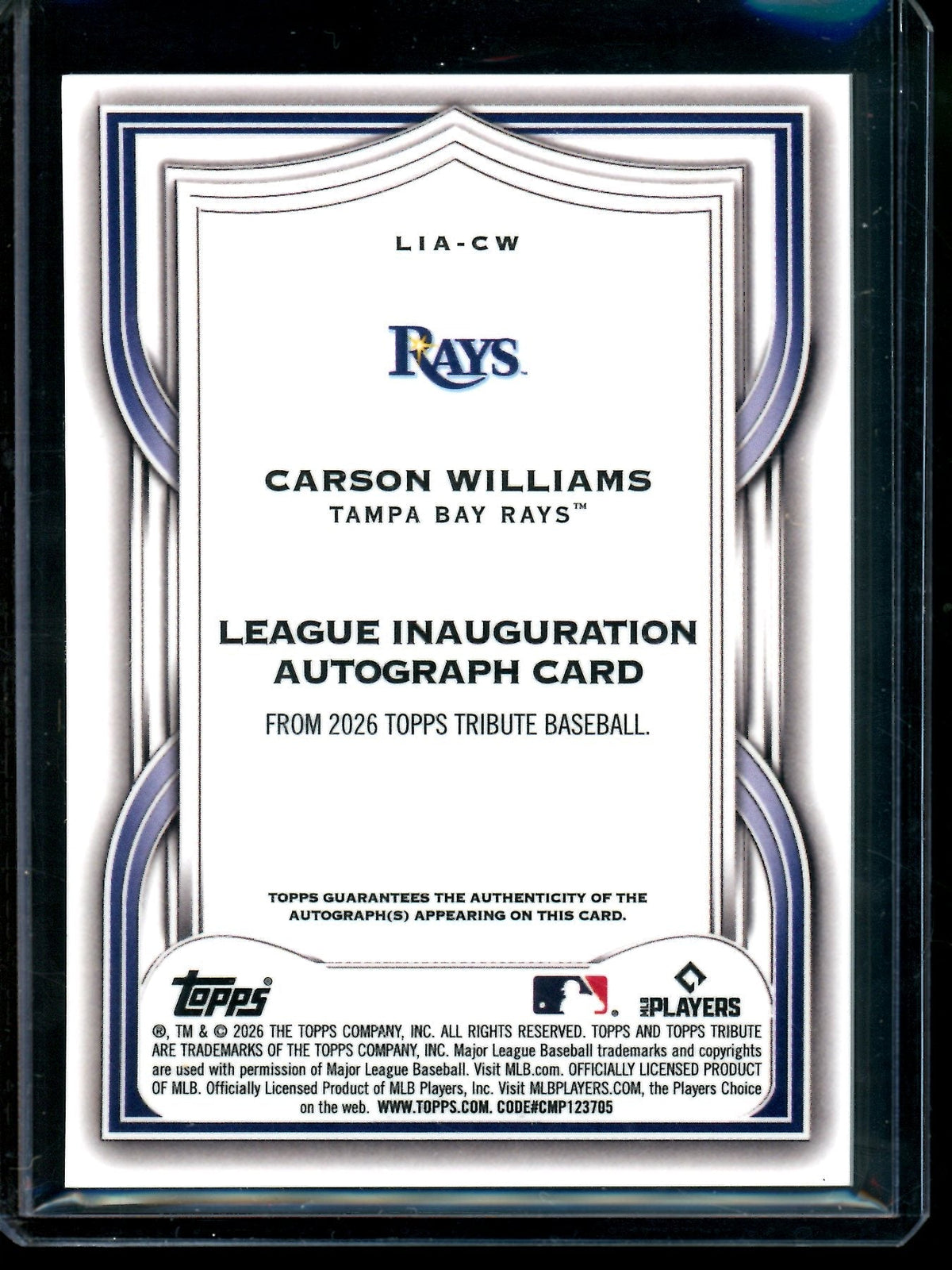 2026 Topps Tribute Carson Williams Rookie Autograph /99 Rays