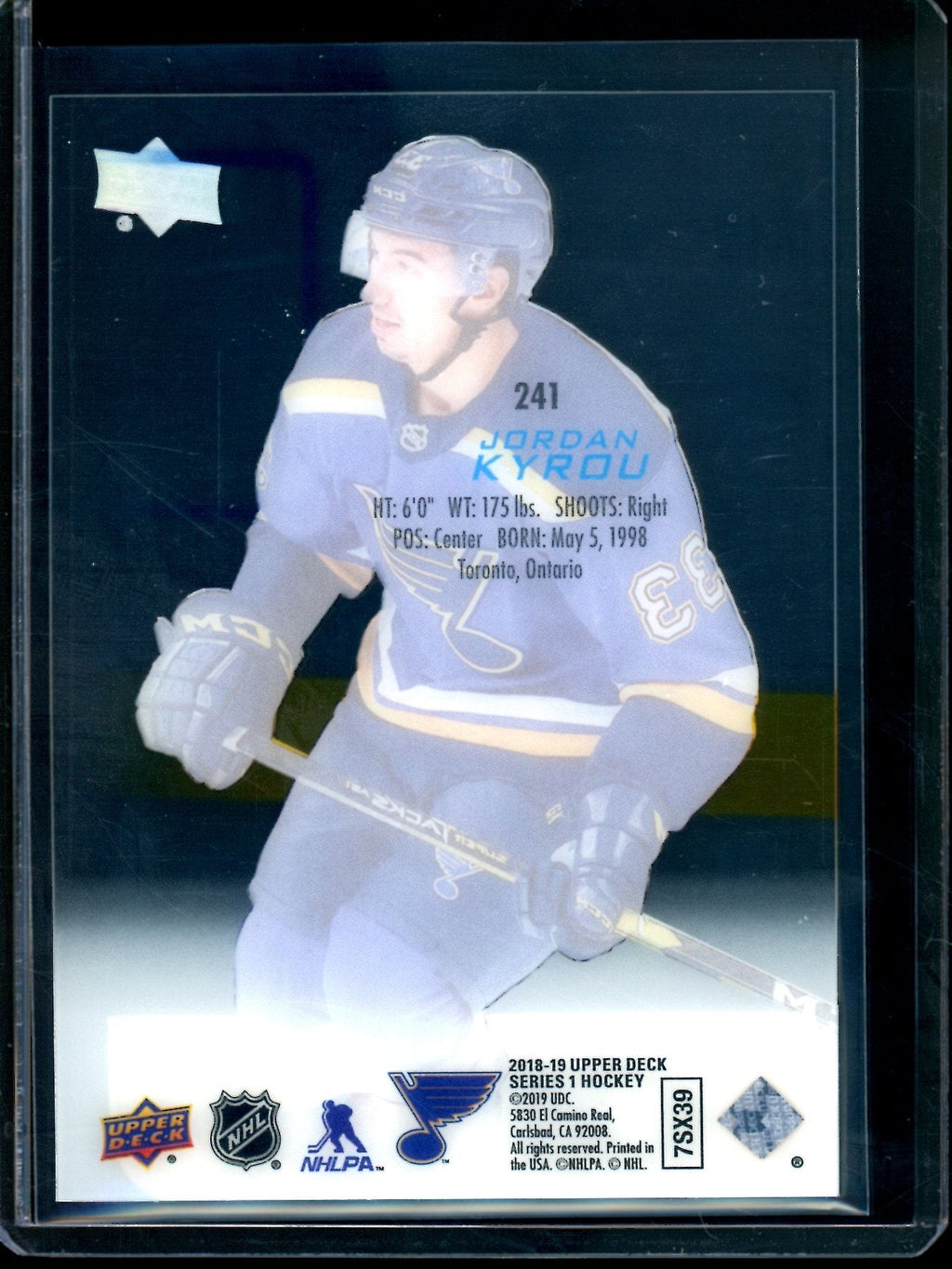 2019 Upper Deck Series 1 Jordan Kyrou Acetate SP Young Guns Blues