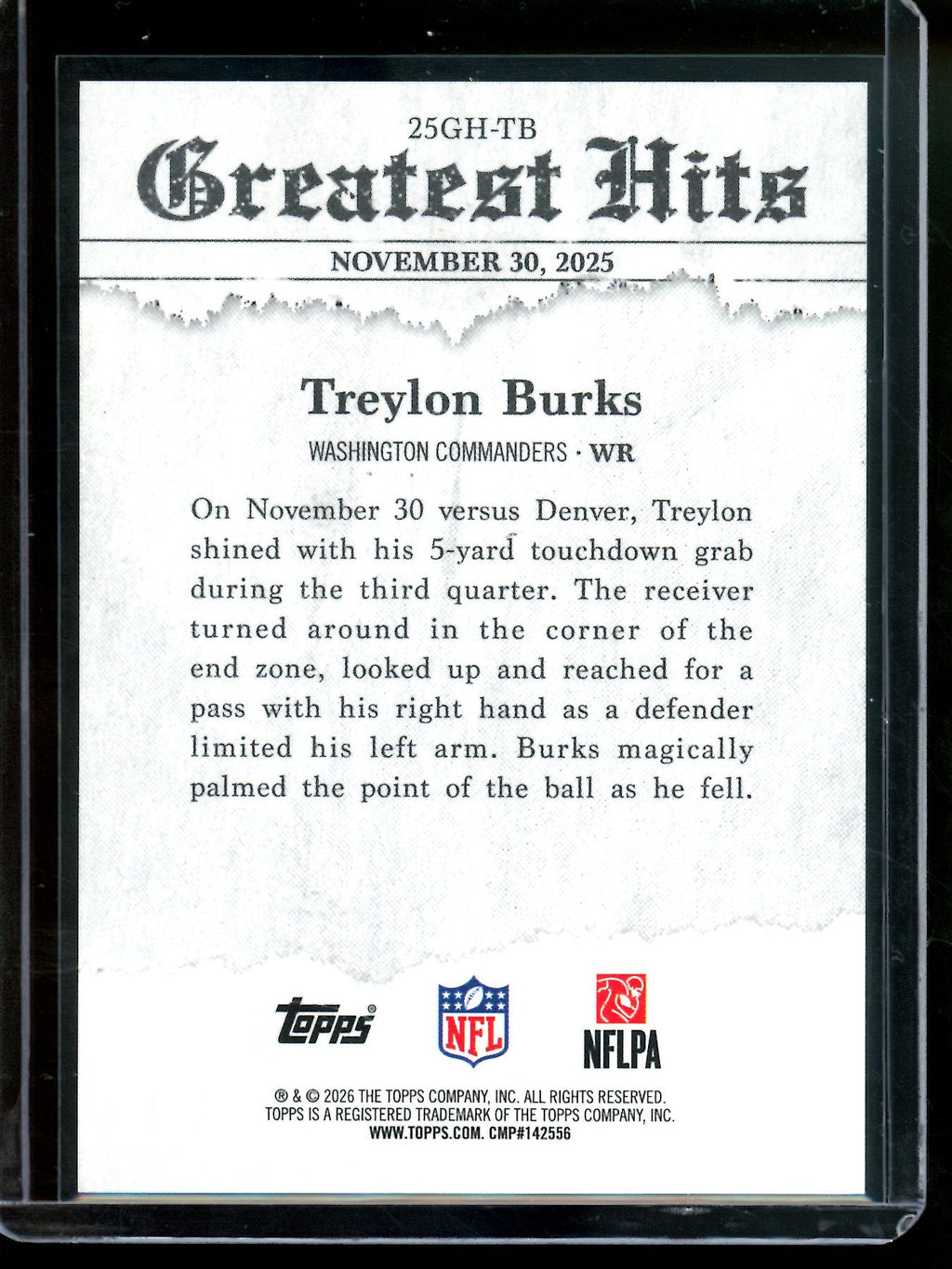 2026 Topps Flagship Treylon Burks Greatest Hits Gold Foil /50 Commanders