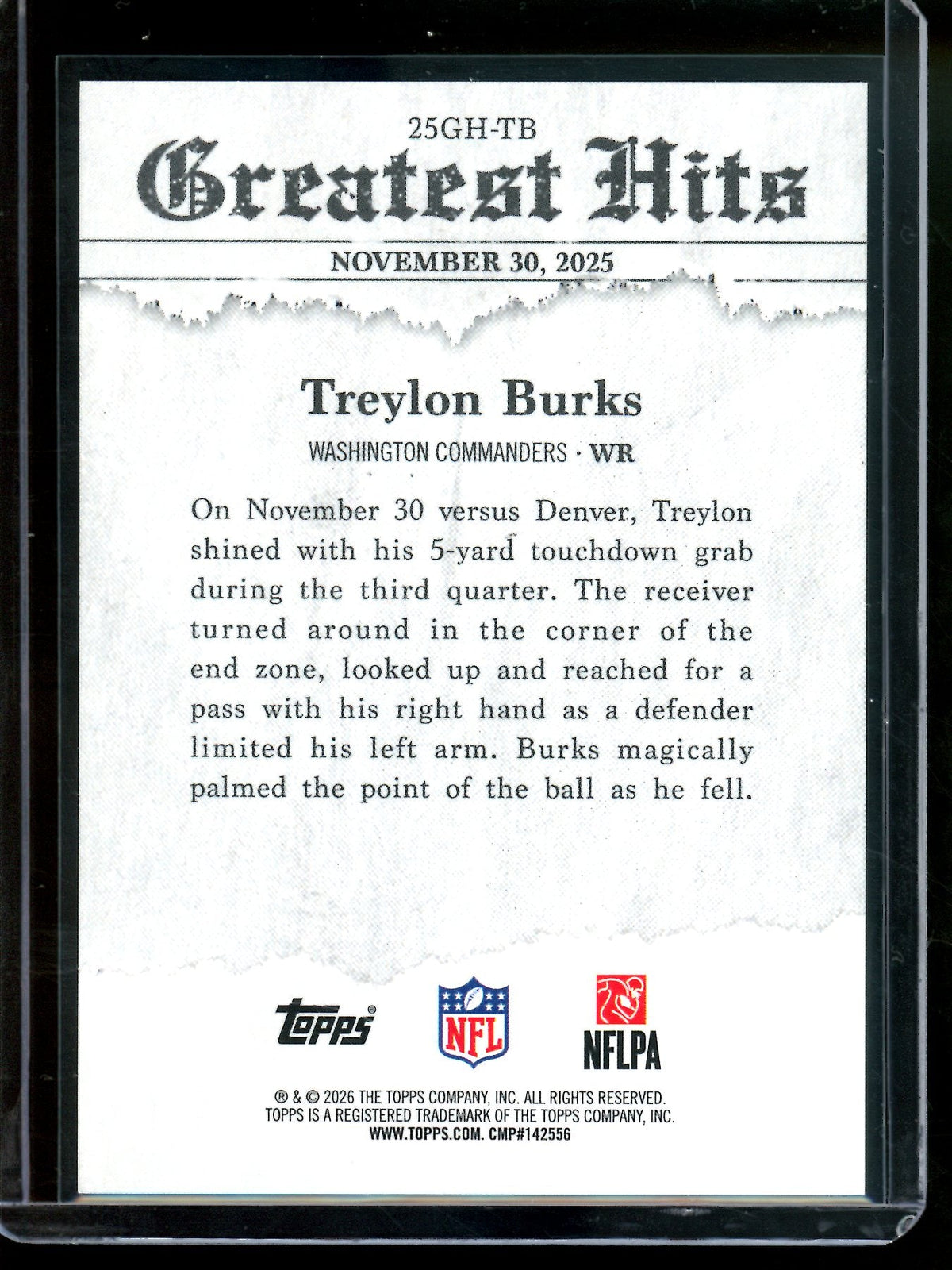 2026 Topps Flagship Treylon Burks Greatest Hits Gold Foil /50 Commanders