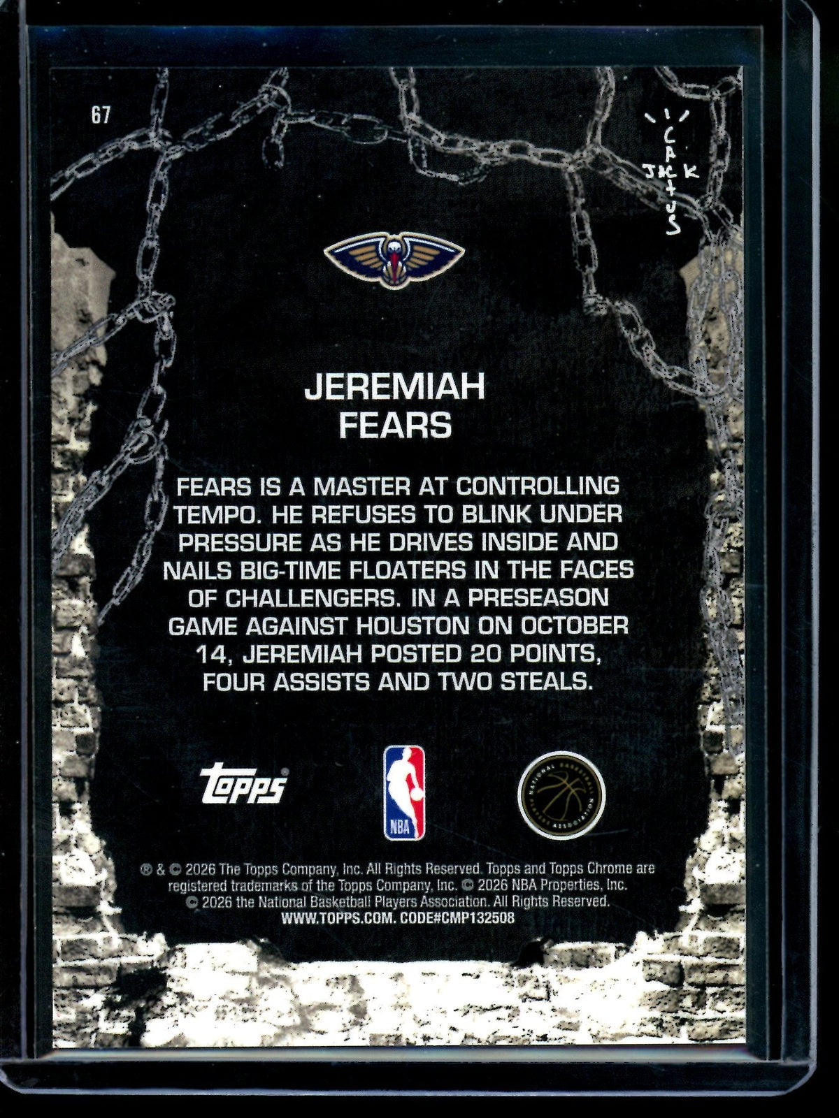 2026 Topps Cactus Jack Chrome Jeremiah Fears Rookie Mini Diamond /75