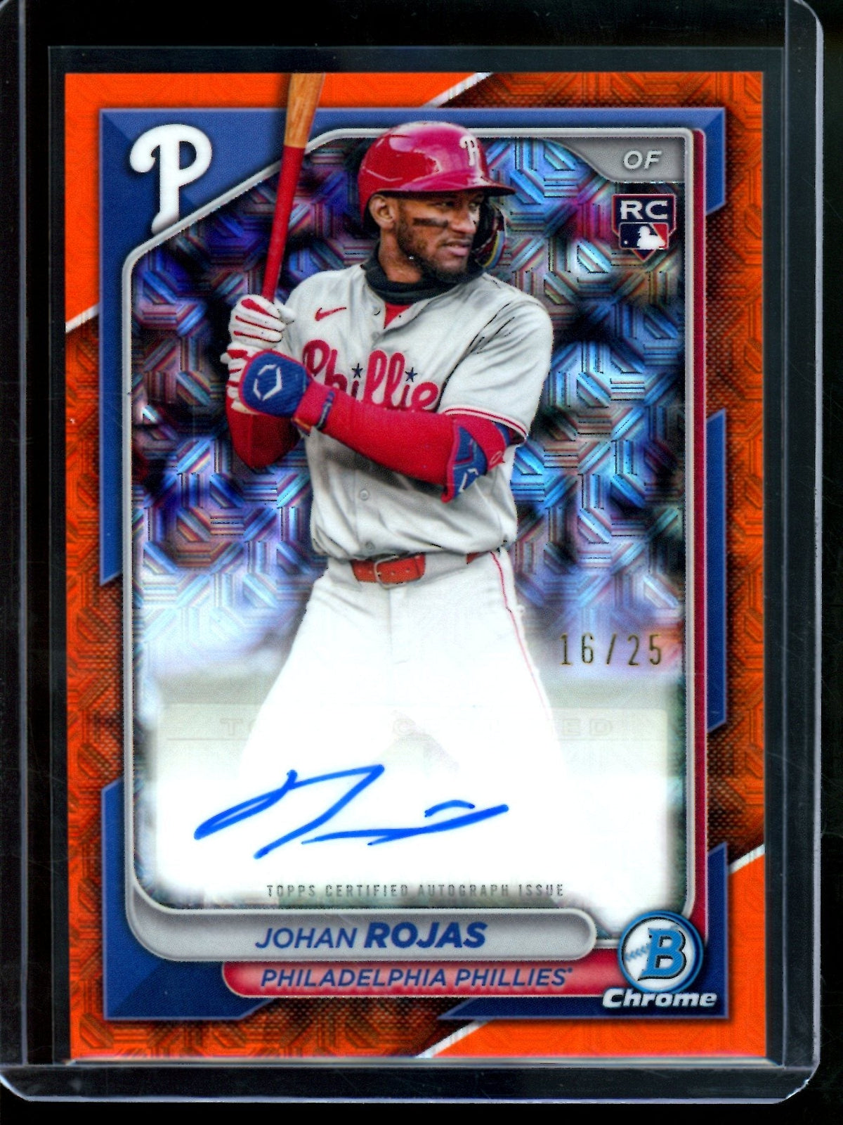2024 Bowman Chrome Johan Rojas Orange Mojo Rookie Autograph /25 Phillies