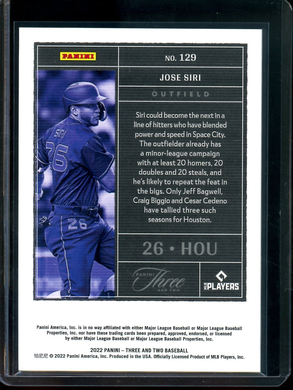 2022 Panini Three and Two Jose Siri Rookie 1/1 Astros